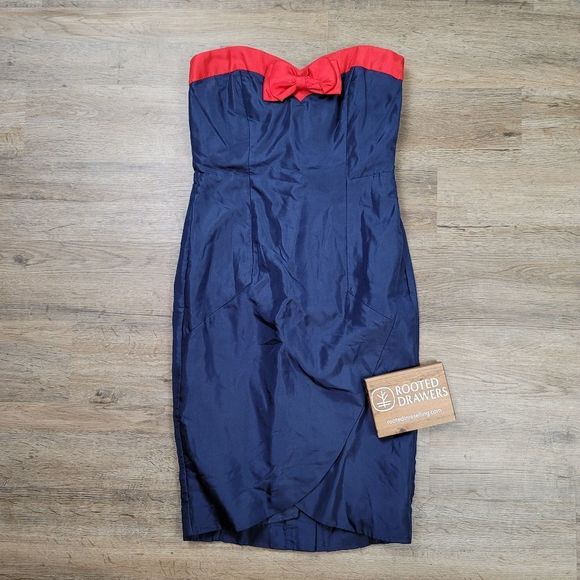 H&M Dresses & Skirts - H&M Strapless Silk Dress Red Blue Sweetheart Sleeveless Sheath Casual Cocktail